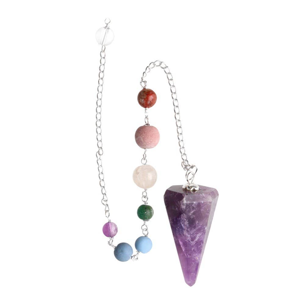 Faceted Amethyst Pendulum with Chakras (FAC35)