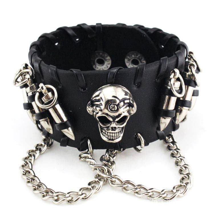 Punk Jewelry Leather Skull Chain Bracelet