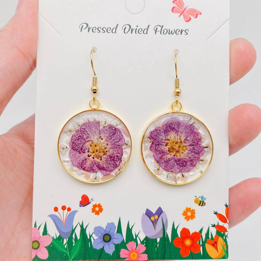 Roses & Queen Anne's Lace Flower Round Charm Earrings - PDF