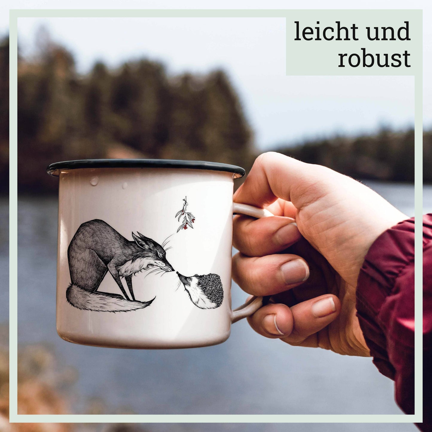 Enamel mug - fox & hedgehog: 300 ml
