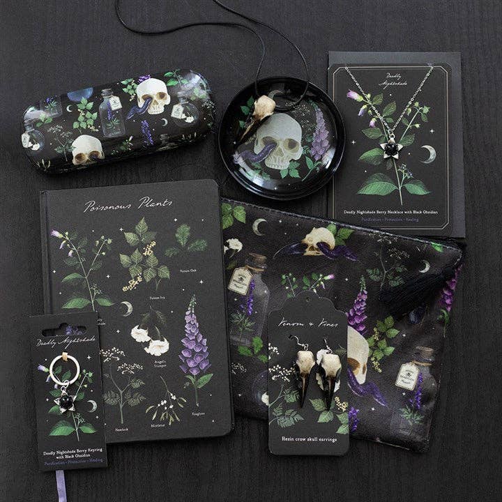 Deadly Nightshade Gothic Keyring with Black Obsidian