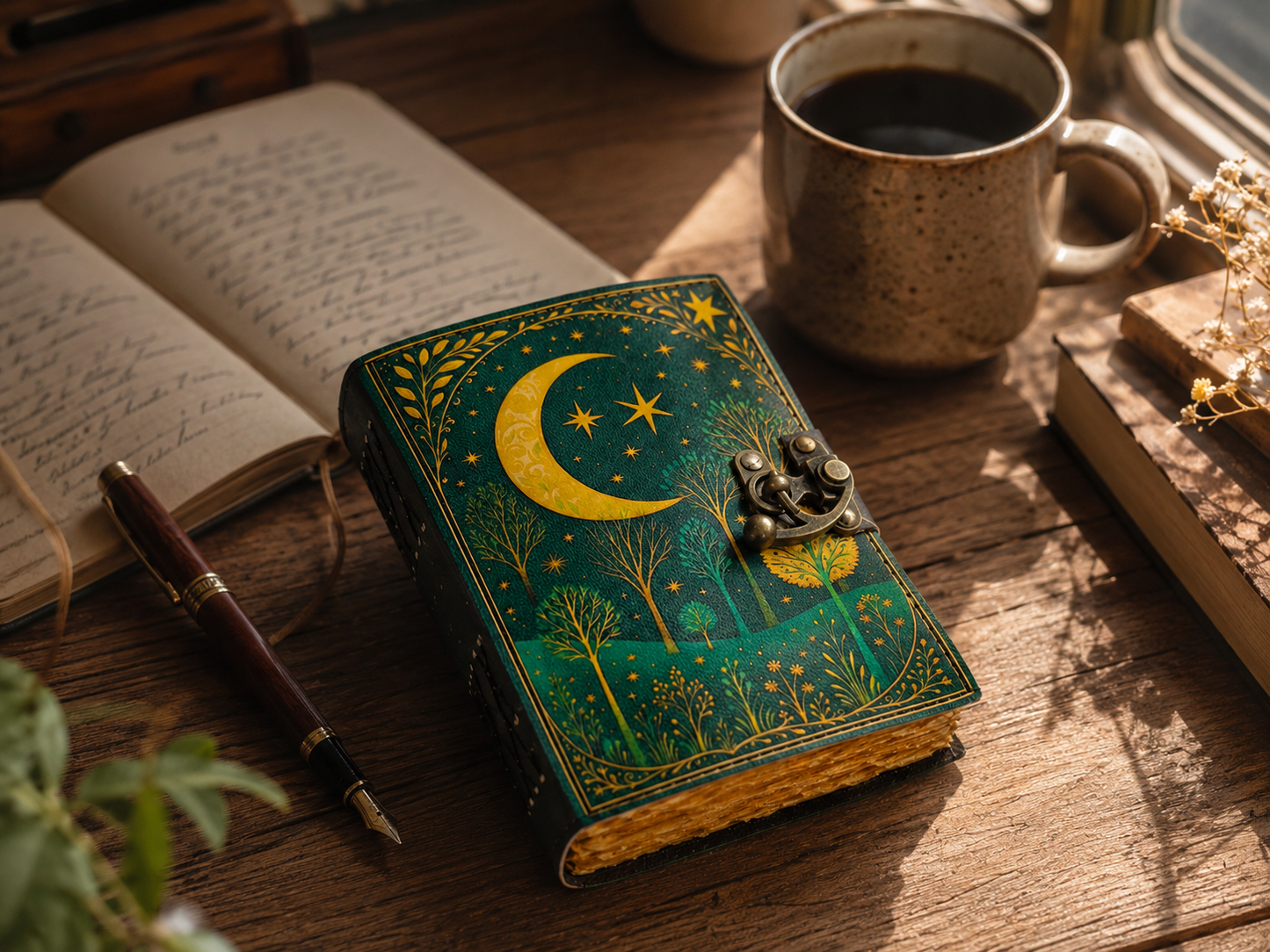 Leather Journal with Lock Handmade Paper Notebook for Travel