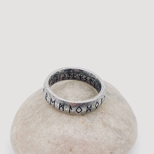 Vintage Viking Text Luen Rune Titanium Steel Ring - MJ/MR: Ancient silver / 11