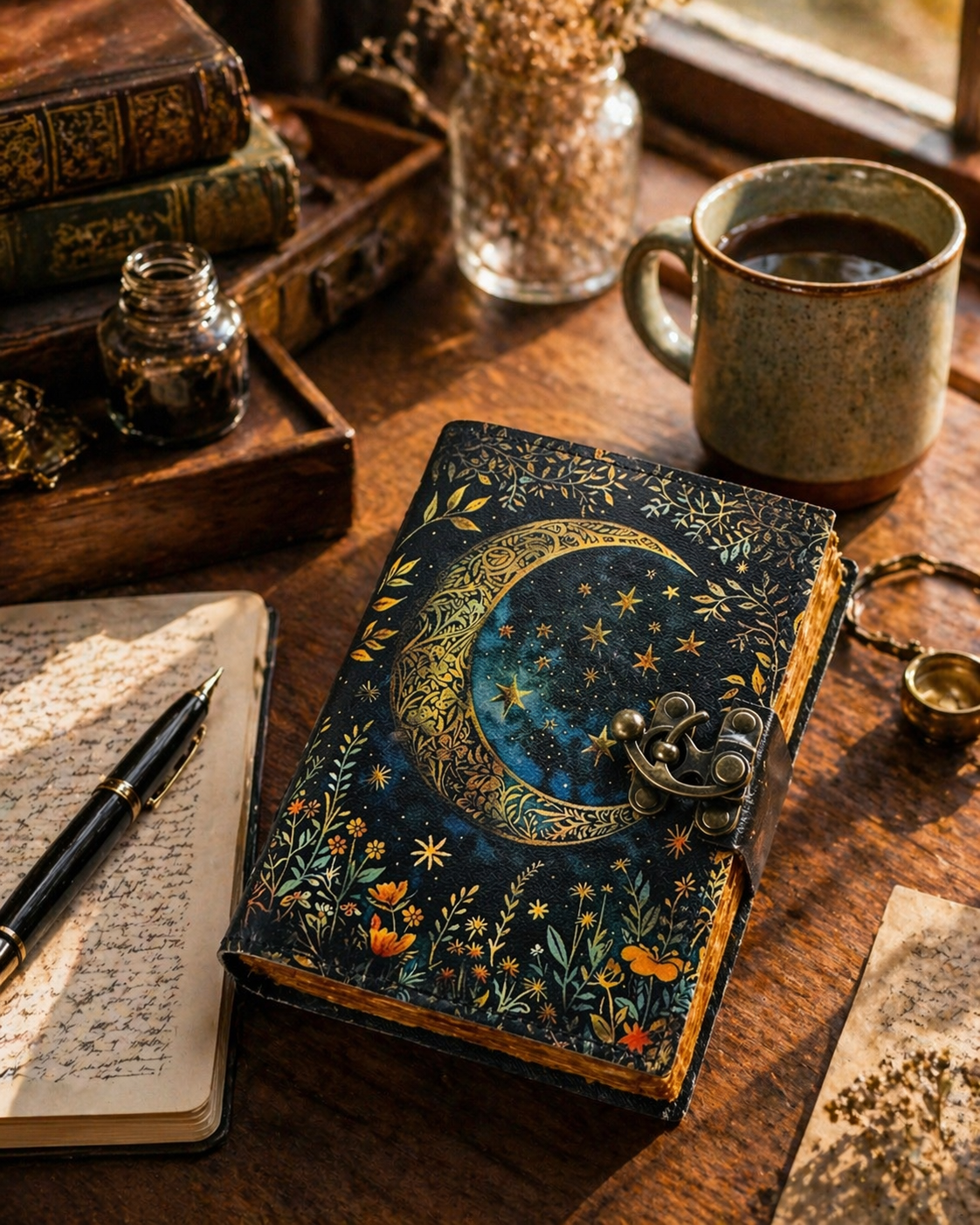 Moon Phase Leather Journal Grimoire Book of Shadow Spellbook