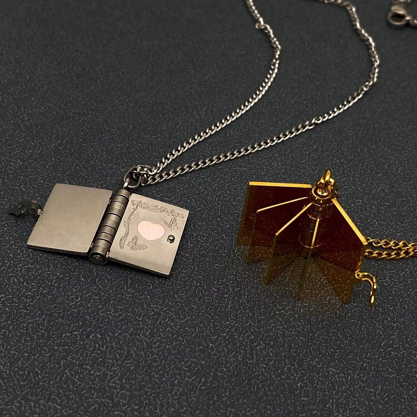 LOVER Heart & Butterfly Openable Book Charm Necklace - FGS