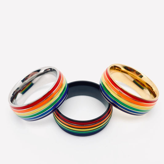 Rainbow Striped Stainless Steel Ring - MJ/MR