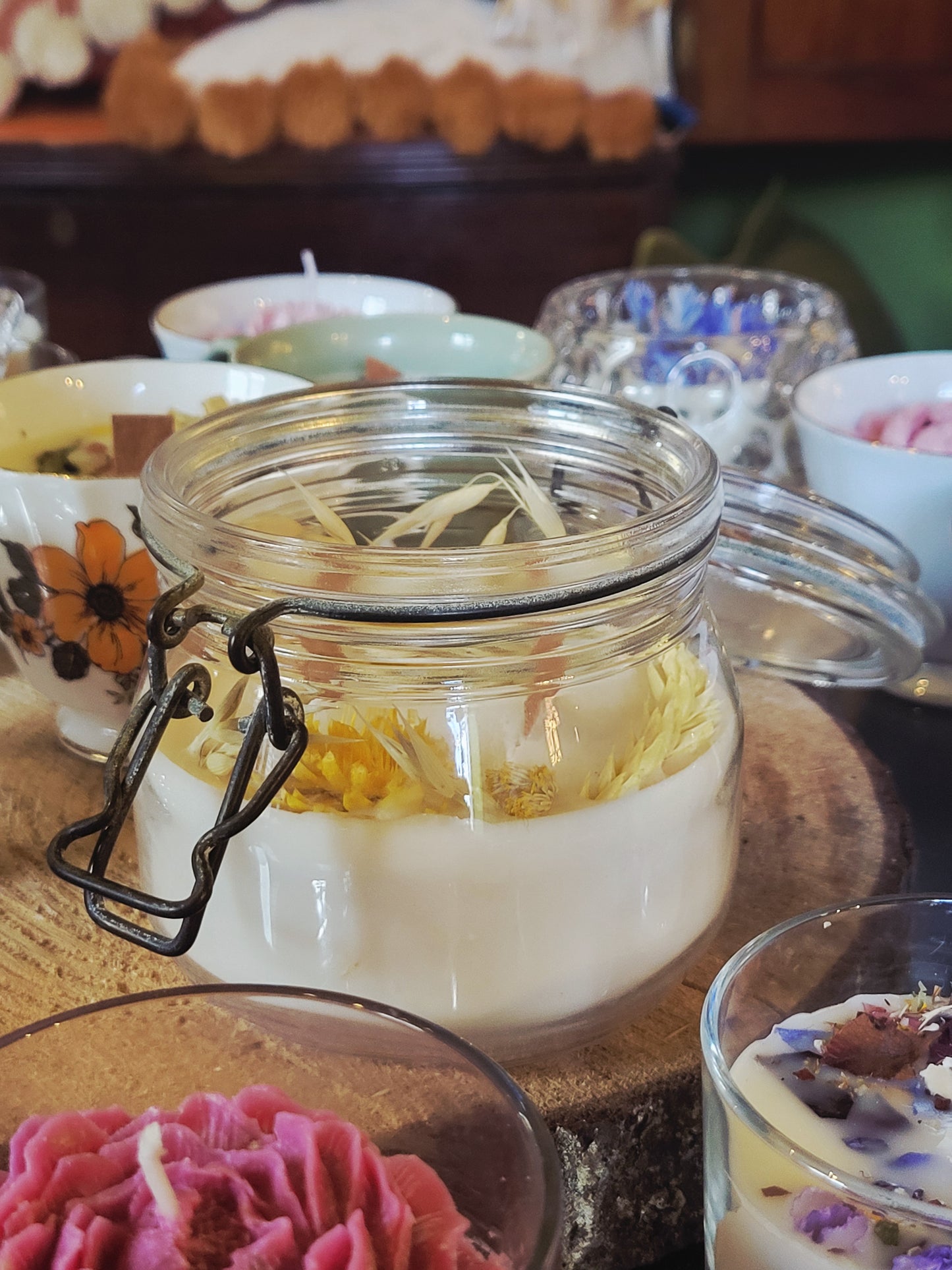 Homemade Candle Yellow Flower Jar